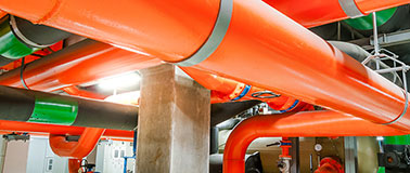 Heat transfer pipes in a factory