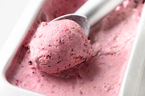 A scoop of fresh raspberry ice cream