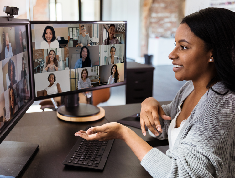 A woman on a teams video conference