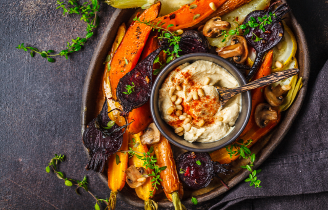 roasted veggies with a hummus dip